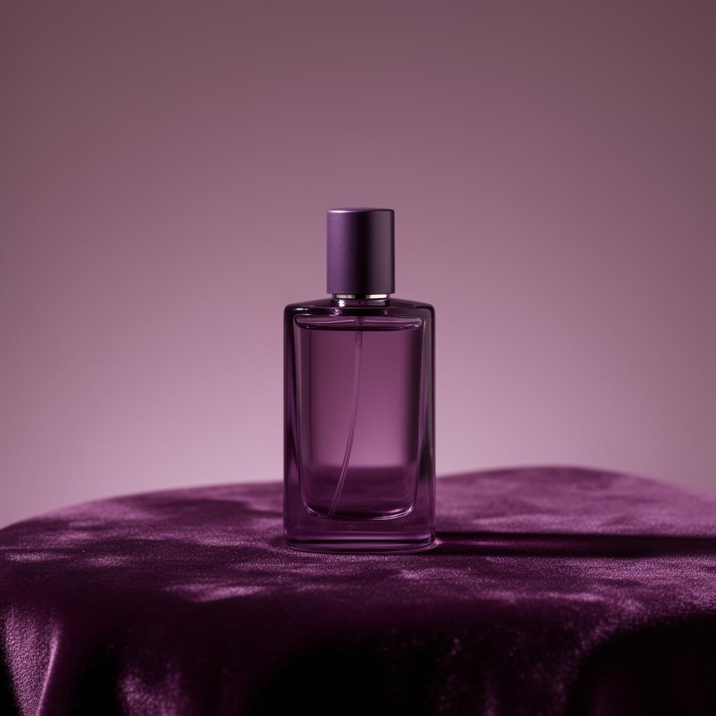 Amethyst glass bottle on a deep purple velvet surface