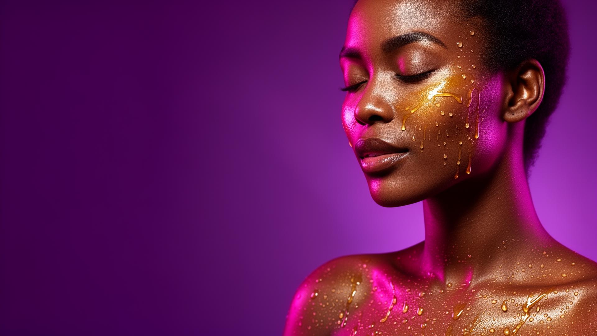 Model with glowing, oil-kissed skin